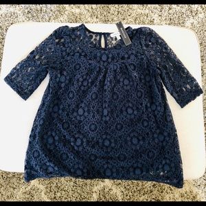 NWT Women’s sz L Monteau Navy lace overlay blouse